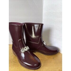 Womens Michael Kors Rainboots Leslie Rubber Closed Toe Mid Calf Plum Size 10